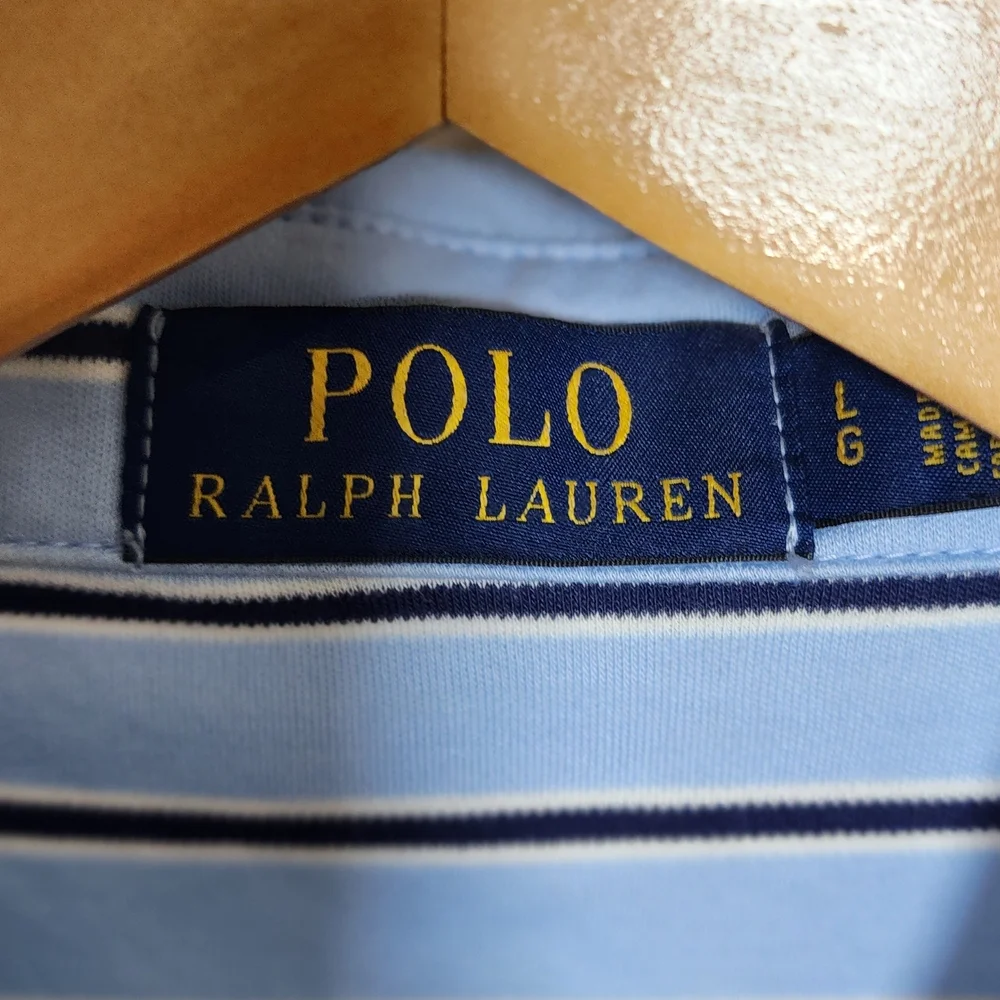 Polo Golf Ralph Lauren Shirt Mens Large Polo Short Sleeve‎ Casual Stripes Blue